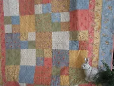 NOT SO Vintage Homemade Patchwork Quilt, PASTELS, 56 X 70, LARGE LAP/CHAIR QUILT