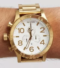 NEW Nixon Watch Gold And White 51-30 Chrono A083508 Mens A083-508 51 MM Genuine