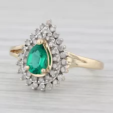 0.51ctw Lab Created Emerald Diamond Halo Teardrop Ring 10k Yellow Gold Size 5.5