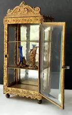 Antique Dollhouse Erhard Sohne Gold Ormolu Ornate China Cabinet Case w/ 2 Vases