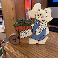 Wooden Decor Carrots For Sale Bunny Wheelbarrow Rabbit 6" long 5.5" tall