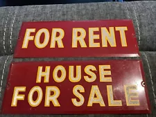 Vintage House For Sale & For Rent Signs Reflective Lettering 9 1/4" X 3 1/2"