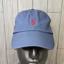 Ralph Lauren Polo Hat Strap Back Blue With Red Pony Logo Baseball Cap Spell Out