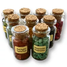 Gemstone 9 Bottles, Natural Crystals & Stones: Citrine Onyx Amethyst Agate Coral