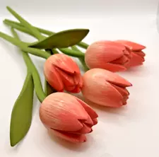 Wooden Pink Tulips S/5 Tulips 13'' Flower Table Decor Handmade Wood Holland