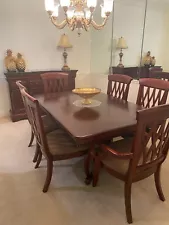 Dining room set with table, 6 chairs, 2 leaves, marble-topped sideboard