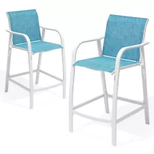 2 pcs Aluminum Patio Counter Height Bar Stools Outdoor Bar Chairs for Backyard