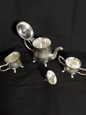 SILVER PLATED TEA SET. Vintage. Ornate Handles and Feet.