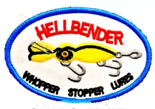 STUNNING "HELLBENDER" WHOPPER STOPPER LURES EMBROIDERED IRON-ON PATCH...