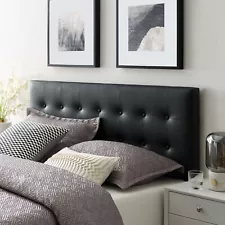 Modway Emily Button Tufted Vegan Leather Upholstered Full Headboard in Black