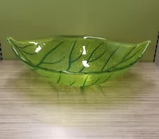 Bathroom Vessel Sink Green Leaf Tempered Glass Deck Mount Bowl Waterfall