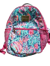 Lilly Pulitzer Backpack Pink & Blue Shells Lightweight GUC See Pics