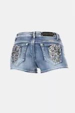 Platinum Plush Sexy Cross/Wing Biker Denim Bling Studs Shorts Sz L,XL SALE $38