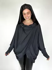 Women's Cape Goth Hooded Fantasy Witchy Jedi Festival Vamp Wrap Jacket Black