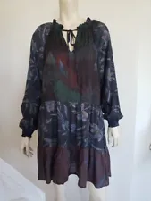 Sacred Threads Funky Keyhole OOAK Patched Floral Black Dress L/XL (2069)