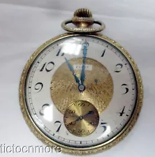 ANTIQUE ELGIN GRADE 387 17j GOLDEN DECO SCROLL DIAL POCKET WATCH MOSELEY 1925