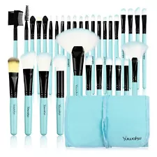 32 Blue Makeup Brushes with Sleek Case - Elegant Collection