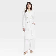 Women's Linen Trench Coat - A New Day White S