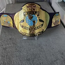 World tag team wrestling championship belt, 4mm brass, orignal Leather.