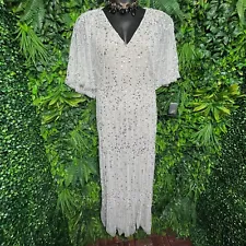 Adrianna Papell Women Dress 12 Ivory Beaded Sequin Capelet Gown $399 NWT 0000