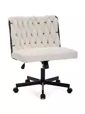 Wide Seat Criss-Cross Leg Office Chair with Wheels, Armless, for Bedroom & Work