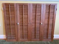 Vtg Wooden Interior Louver Shutters With Porcelain Knobs - 35" x 27"