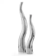 Set of 2 Modern Tall Silver Squiggly Vases - 32 x 3.5 x 6 Silver 32 x 3.5 x 6