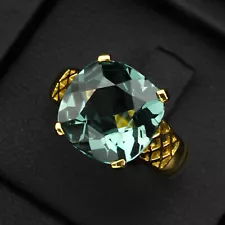 Estate Teal Green Tourmaline 5.40Ct 925 Sterling Silver Handmade Rings Size 6.5