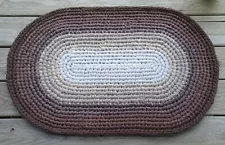 Handmade Crochet Oval Rag Rug 33" by 21" browns tans cream, made by ree vick