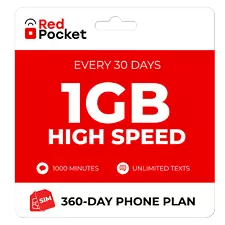 $8.25/Mo RedPocket Prepaid Wireless Phone Plan+Kit:1000 Talk Unlimited Text 1GB