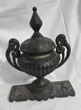 Vintage Cast Iron Urn on Base RC 22 24 86 Black w/ Gold Highlights