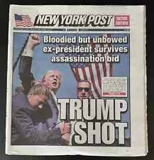 Donald Trump Survives Assassination Attempt Rally NY Post Newspaper 7/14/2024