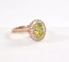 NWT Rose Gold 0.60 CT Genuine Diamonds 3Ct. Peridot Center Ring Size 7 On Sale