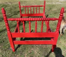 Vintage Red Painted Spindle Twin Bed