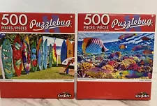 Puzzlebug Puzzles - Set Of 2 500 Piece Hawaiian Surfboards & Tropical Fish NEW