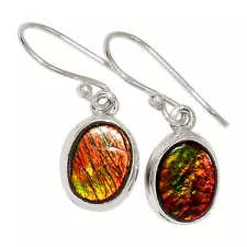 Natural Genuine Canadian Ammolite 925 Silver Earrings Jewelry ALLE-16496