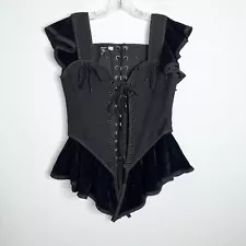 Moresca Pirate Bodice Large Women Black Corset Top Renaissance Velvet Cosplay