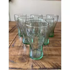 VINTAGE GREEN TINT COCA-COLA GLASSES 6" Collector Drinking Glasses Set of 6