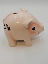 Vintage Pink Piggy Bank Ceramic Taiwan Signed 5.5x8 Inch With Stopper