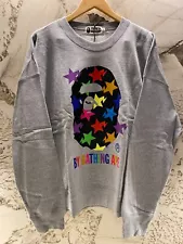 BAPE Bathing Ape Sta Pattern Crewneck Grey New Authentic Next Day Shipping