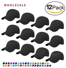 WHOLESALE Plain Baseball Cap 12 pieces Classic Hat Adjustable Size Solid Color