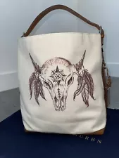 For Sale $1500 Ralph Lauren Purple Label Hand Painted Bull Head Canvas Tote Bag