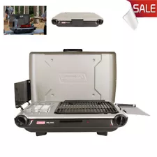 Tabletop Propane Gas Camping 2-in-1 Grill/Stove 2-Burner for Outdoor Cook Gray