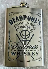 estate sale deadpool old no. 69 brand smartass sour mash whiskey flask steel