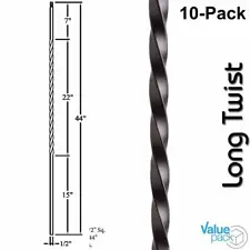 Long Twist Stair Iron Balusters (10-Pack) Hollow Metal Spindles (Satin Black)