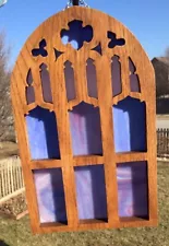 AS-IS SALE - Handmade USA Solid Oak & Stained Glass Gothic Church Window Panel