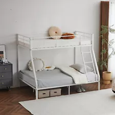 Bunk Beds Twin Over Full Size with Flat Rung Steps,Metal Bunk Beds for Kids