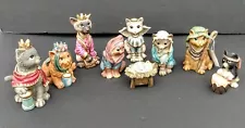 Christmas Nativity Set Scene - 9 pc Resin Feline Kitty Cat Figurines 2007