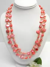 HAND KNOTTED PINK MOTHER OF PEARL & CRYSTAL BEAD NECKLACE 48"