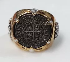 Men's Sao Jose 1622 Shipwreck Coin Ring Silver Spanish Reale GP Sz14 22.8g 23299